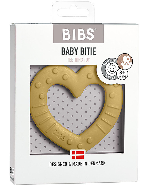 BIBS Massaggiagengive Baby Bitie - Cuore Giallo Mostarda- Made in Denmark – Senza BPA, PVC e Ftalati Massaggiagengive
