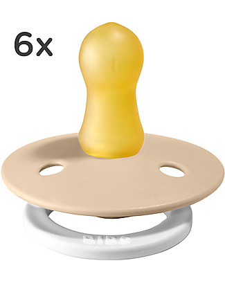 BIBS Pacco Risparmio di 6 Notte Ciucci - Vaniglia - Tettarella in Gomma Naturale - Made in Denmark - con Mascherina Rotonda e Tettarella - Senza BPA, PVC e Ftalati Ciucci