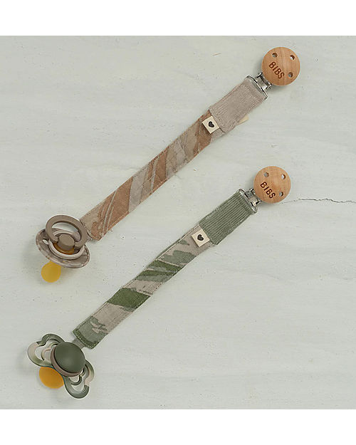 BIBS Reggiciuccio Universale Paci Clip - Verde Camo - 100% Cotone Biologico GOTS! Catenelle Portaciuccio