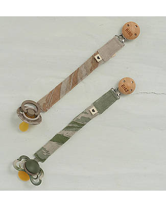 BIBS Reggiciuccio Universale Paci Clip - Verde Camo - 100% Cotone Biologico GOTS! Catenelle Portaciuccio