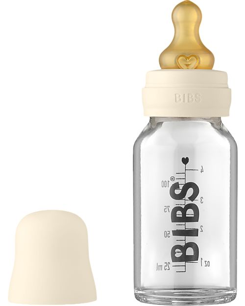 BIBS Set Completo Biberon in Vetro - Avorio - 110ml Riciclabile e Lavabile in Lavastoviglie! - Nuovo Design Biberon_
