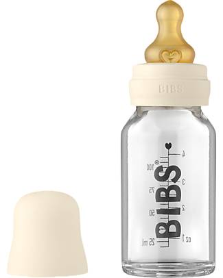 Bibs Set Completo Biberon in Vetro - Avorio - 110ml Riciclabile e Lavabile in Lavastoviglie! - Nuovo Design Biberon_