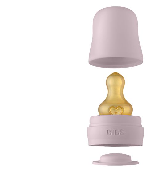 BIBS Set Completo Biberon in Vetro - Lilla Chiaro - 225ml Riciclabile e Lavabile in Lavastoviglie! - Nuovo Design Biberon_