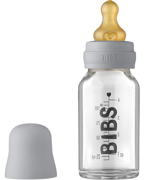 BIBS Set Completo Biberon in Vetro - Nuvola - 110 ml Riciclabile e Lavabile in Lavastoviglie! - Nuovo Design Biberon_