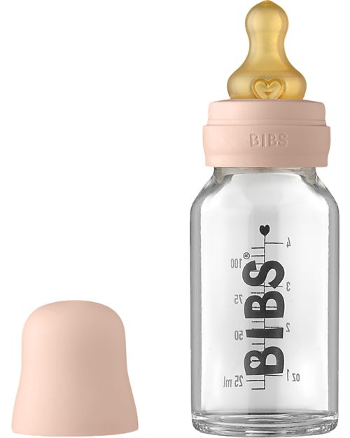 BIBS Set Completo Biberonin Vetro - Rosa Cipria - 110ml Riciclabile e Lavabile in Lavastoviglie! - Nuovo Design Biberon_