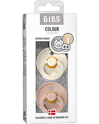 Bibs Set di 2 Ciucci Bibs Colour - Avorio/Rosa cipria - Tettarella in Gomma Naturale - Made in Denmark - con Mascherina Rotonda e Leggera - Senza BPA, PVC e Ftalati Ciucci