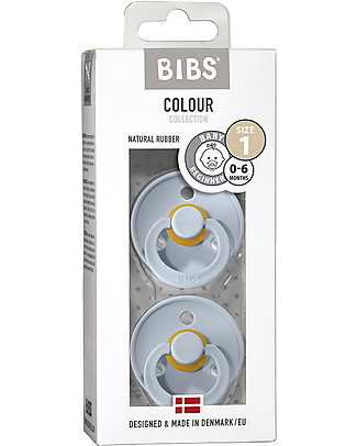 Bibs Set di 2 Ciucci Bibs Colour - Baby Blu - Tettarella in Gomma Naturale - Made in Denmark - con Mascherina Rotonda e Leggera - Senza BPA, PVC e Ftalati Ciucci