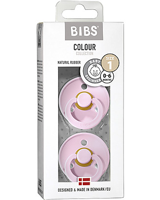 Bibs Set di 2 Ciucci Bibs Colour - Baby Pink - Tettarella in Gomma Naturale - Made in Denmark - con Mascherina Rotonda e Leggera - Senza BPA, PVC e Ftalati Ciucci