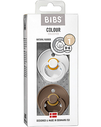 Bibs Set di 2 Ciucci Bibs Colour - Bianco e Nocciola - Tettarella in Gomma Naturale - Made in Denmark - con Mascherina Rotonda e Tettarella - Senza BPA, PVC e Ftalati Ciucci