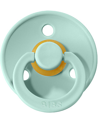 Bibs Set di 2 Ciucci Bibs Colour - Bianco/Menta - Tettarella in Gomma Naturale - Made in Denmark - con Mascherina Rotonda e Leggera - Senza BPA, PVC e Ftalati Ciucci