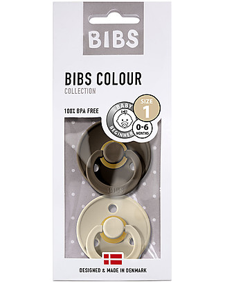 Bibs Set di 2 Ciucci Bibs Colour - Cioccolato e Sabbia - Tettarella in Gomma Naturale - Made in Denmark - con Mascherina Rotonda e Tettarella - Senza BPA, PVC e Ftalati Ciucci