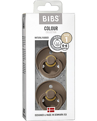 Bibs Set di 2 Ciucci Bibs Colour - Legno di Rovere - Tettarella in Gomma Naturale - Made in Denmark - con Mascherina Rotonda e Leggera - Senza BPA, PVC e Ftalati Ciucci
