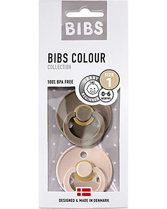 Bibs Set di 2 Ciucci Bibs Colour - Nocciola e Rosa Cipria - Tettarella in Gomma Naturale - Made in Denmark - con Mascherina Rotonda e Tettarella - Senza BPA, PVC e Ftalati Ciucci
