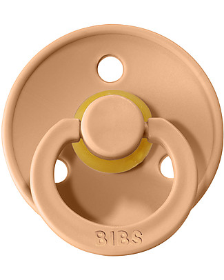 Bibs Set di 2 Ciucci Bibs Colour -Pesca - Tettarella in Gomma Naturale - Made in Denmark - con Mascherina Rotonda e Leggera - Senza BPA, PVC e Ftalati Ciucci