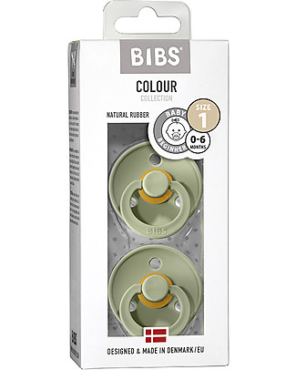 Bibs Set di 2 Ciucci Bibs Colour -Salvia - Tettarella in Gomma Naturale - Made in Denmark - con Mascherina Rotonda e Leggera - Senza BPA, PVC e Ftalati Ciucci