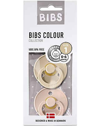 Bibs Set di 2 Ciucci Bibs Colour - Vaniglia e Rosa Cipria - Tettarella in Gomma Naturale - Made in Denmark - con Mascherina Rotonda e Tettarella - Senza BPA, PVC e Ftalati Ciucci