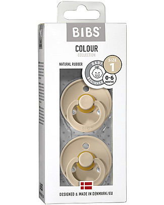 Bibs Set di 2 Ciucci Bibs Colour -Vaniglia - Tettarella in Gomma Naturale - Made in Denmark - con Mascherina Rotonda e Leggera - Senza BPA, PVC e Ftalati Ciucci