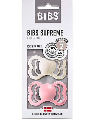 Bibs Set di 2 Ciucci Bibs Supreme - Avorio/Rosa - Gomma Naturale - Privo di BPA PVC e Ftalati - Made in Denmark Ciucci