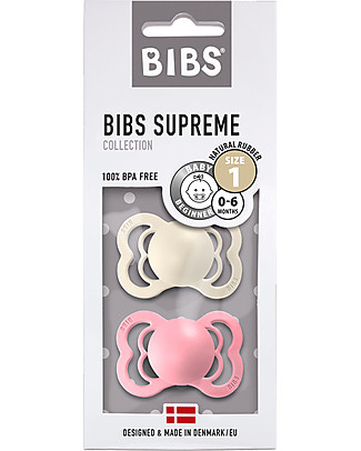 Bibs Set di 2 Ciucci Bibs Supreme - Avorio/Rosa - Silicone - Privo di BPA PVC e Ftalati - Made in Denmark Ciucci