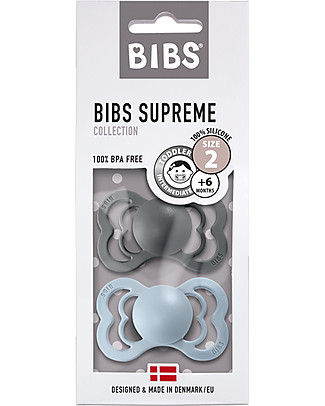 Bibs Set di 2 Ciucci Bibs Supreme - Ferro/Blu - Silicone - Privo di BPA PVC e Ftalati - Made in Denmark Ciucci