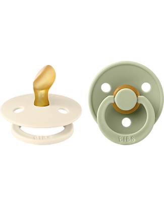 BIBS Set di 2 Ciucci Colour - Avorio e Verde Salvia - Tettarella in Gomma Naturale Anatomica - Made in Denmark - con Mascherina Rotonda e Leggera - Senza BPA, PVC e Ftalati Ciucci