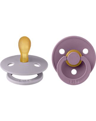 BIBS Set di 2 Ciucci Colour - Fossil Grey/Mauve - Tettarella in Gomma Naturale - con Mascherina Rotonda e Leggera - Senza BPA, PVC e Ftalati Ciucci