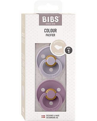 BIBS Set di 2 Ciucci Colour - Fossil Grey/Mauve - Tettarella in Gomma Naturale - Lattex Anatomical - con Mascherina Rotonda e Leggera - Senza BPA, PVC e Ftalati Ciucci