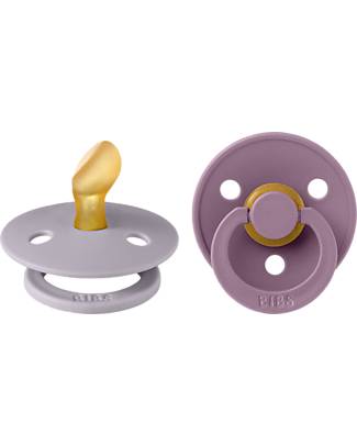 BIBS Set di 2 Ciucci Colour - Fossil Grey/Mauve - Tettarella in Gomma Naturale - Lattex Anatomical - con Mascherina Rotonda e Leggera - Senza BPA, PVC e Ftalati Ciucci