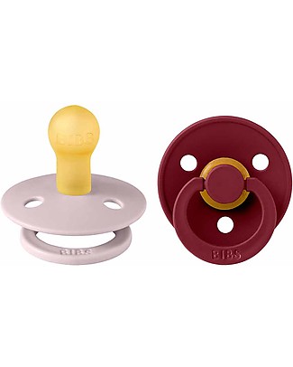 Bibs Set di 2 Ciucci Colour - Rosa Prugna e Sambuco - Tettarella in Gomma Naturale - Made in Denmark - con Mascherina Rotonda e Leggera - Senza BPA, PVC e Ftalati Ciucci