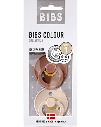 Bibs Set di 2 Ciucci Colour - Rosso Mattone e Rosa Cipria - Tettarella in Gomma Naturale - Made in Denmark - con Mascherina Rotonda e Tettarella - Senza BPA, PVC e Ftalati Ciucci