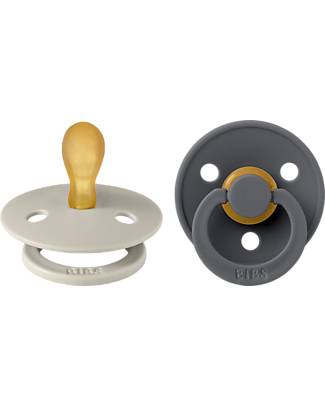 BIBS Set di 2 Ciucci Colour - Sabbia/Iron - Tettarella in Gomma Naturale - con Mascherina Rotonda e Leggera - Senza BPA, PVC e Ftalati Ciucci