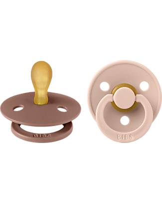 BIBS Set di 2 Ciucci Colour - Woodchuck/Rosa Cipria - Tettarella in Gomma Naturale - con Mascherina Rotonda e Leggera - Senza BPA, PVC e Ftalati Ciucci