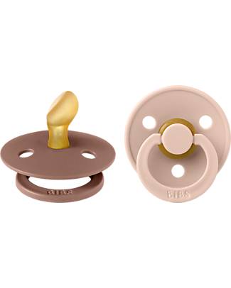 BIBS Set di 2 Ciucci Colour - Woodchuck/Rosa Cipria - Tettarella in Gomma Naturale - Lattex Anatomical - con Mascherina Rotonda e Leggera - Senza BPA, PVC e Ftalati Ciucci