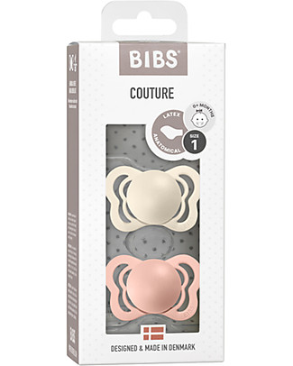 Bibs Set di 2 Ciucci Couture - Avorio & Rosa Cipria - Privo di BPA PVC e Ftalati - Made in Denmark Ciucci