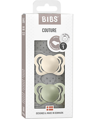 Bibs Set di 2 Ciucci Couture - Avorio & Salvia - Privo di BPA PVC e Ftalati - Made in Denmark Ciucci