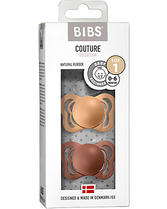 Bibs Set di 2 Ciucci Couture - Pesca & Rosso Mattone - Gomma Naturale - Privo di BPA PVC e Ftalati - Made in Denmark Ciucci