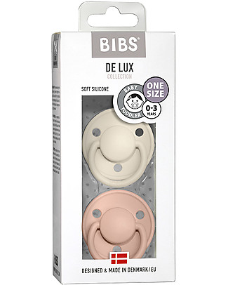 Bibs Set di 2 Ciucci De Lux - Avorio & Rosa Cipria - Silicone - Privo di BPA PVC e Ftalati - Made in Denmark Ciucci