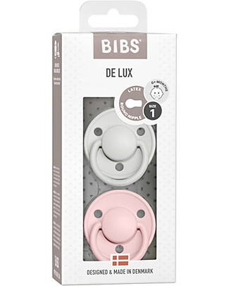 Bibs Set di 2 Ciucci De Lux - Grigio Chiaro & Rosa - Gomma Naturale - Privo di BPA PVC e Ftalati - Made in Denmark Ciucci