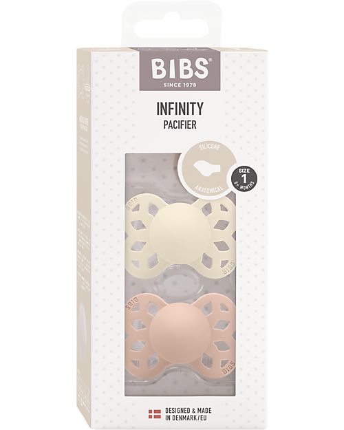 BIBS Set di 2 Ciucci Infinity - Tettarella Anatomica in Silicone - Avorio/Rosa Cipria - Senza PBA e PVC! Ciucci