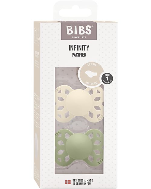 BIBS Set di 2 Ciucci Infinity - Tettarella Anatomica in Silicone - Avorio/Salvia - Senza PBA e PVC! Ciucci