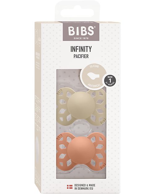 BIBS Set di 2 Ciucci Infinity - Tettarella Anatomica in Silicone - Vaniglia/Pesca - Senza PBA e PVC! Ciucci