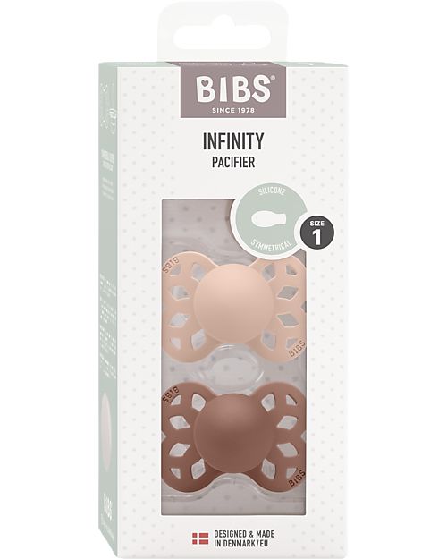 BIBS Set di 2 Ciucci Infinity - Tettarella Simmetrica in Silicone - Rosa Cipria/Woodchuck - Senza PBA e PVC! Ciucci
