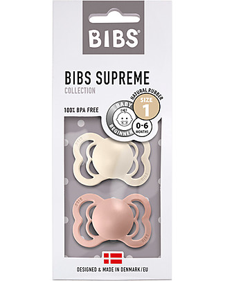 Bibs Set di 2 Ciucci Supreme - Avorio & Rosa Cipria - Gomma Naturale - Privo di BPA PVC e Ftalati - Made in Denmark Ciucci