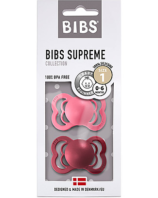 Bibs Set di 2 Ciucci Supreme - Corallo & Rubino - Silicone - Privo di BPA PVC e Ftalati - Made in Denmark Ciucci