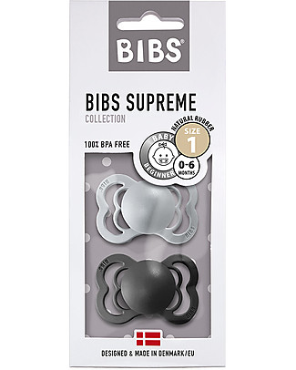Bibs Set di 2 Ciucci Supreme - Grigio Chiaro & Nero - Gomma Naturale - Privo di BPA PVC e Ftalati - Made in Denmark Ciucci