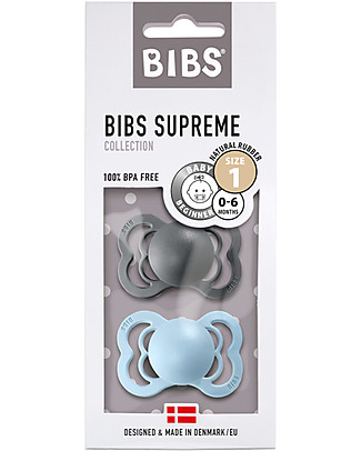BIBS Set di 2 Ciucci Supreme - Grigio Scuro & Nuvola - Gomma Naturale - Privo di BPA PVC e Ftalati - Made in Denmark Ciucci