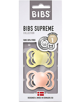 BIBS Set di 2 Ciucci Supreme - Sole & Rosa Pesca - Silicone - Privo di BPA PVC e Ftalati - Made in Denmark Ciucci