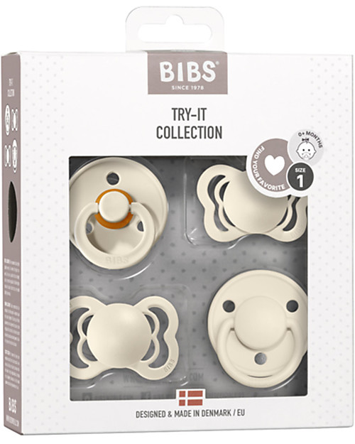 BIBS Set di 4 Ciucci Collezione Try-It - Avorio - Privo di BPA PVC e Ftalati - Made in Denmark Ciucci