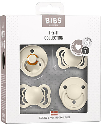 Bibs Set di 4 Ciucci Collezione Try-It - Avorio - Privo di BPA PVC e Ftalati - Made in Denmark Ciucci