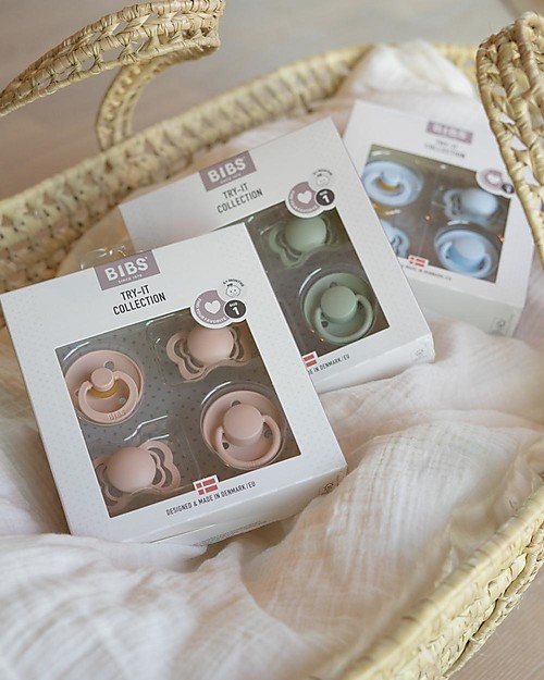 BIBS Set di 4 Ciucci Collezione Try-It - Rosa Cipria - Privo di BPA PVC e Ftalati Ciucci